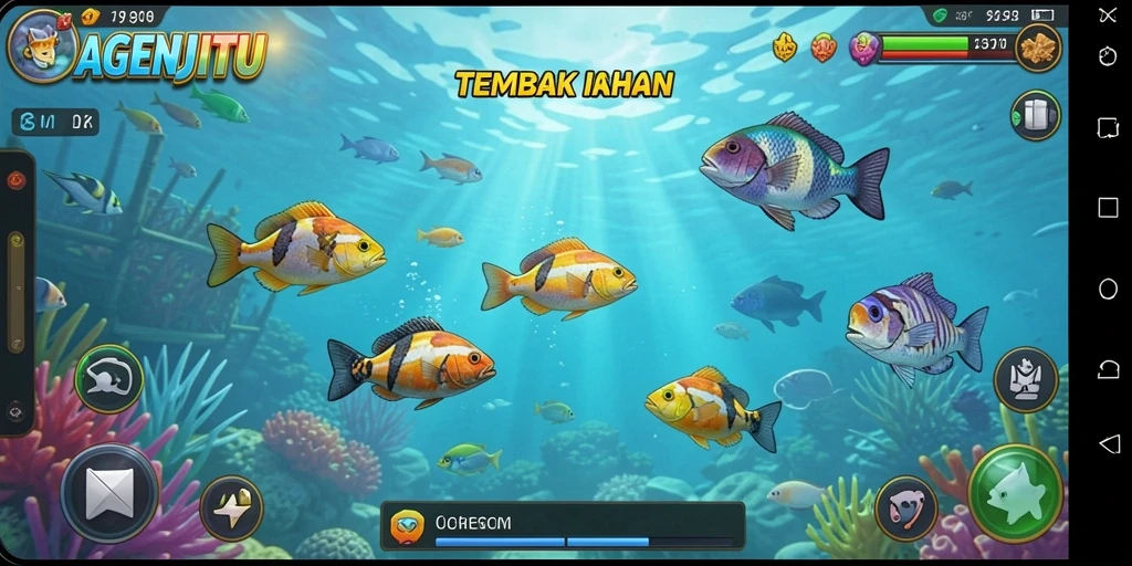 Screenshot gameplay AGENJITU menampilkan aksi menembak ikan yang seru.