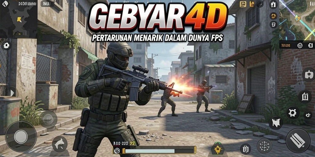 Tangkapan layar utama GEBYAR4D menampilkan aksi tembak-menembak yang mendebarkan.