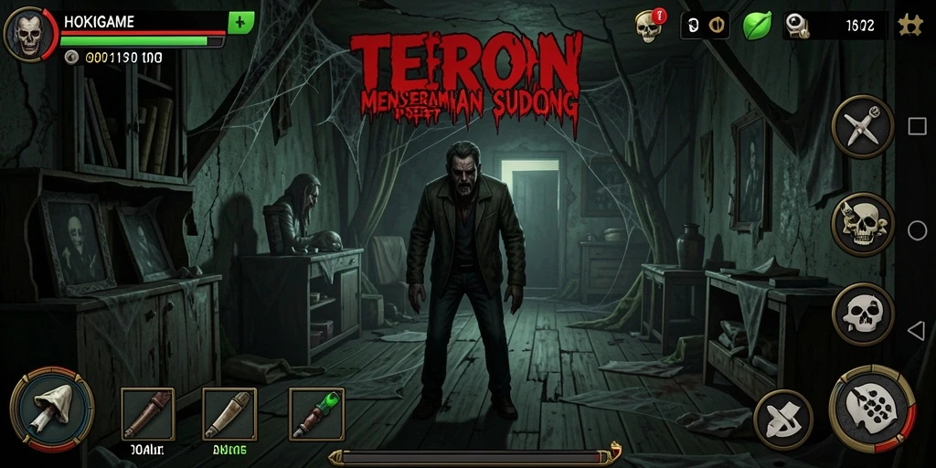 Tampilan gameplay HOKIGAME yang menyeramkan dan menegangkan.