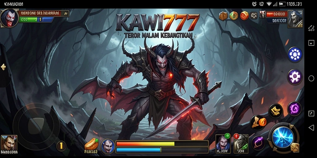 Tampilan gameplay menyeramkan dari KAWI777 dengan efek visual menakutkan.