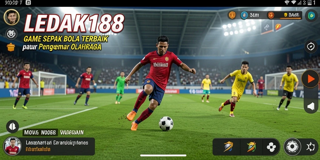 Tampilan gameplay seru dalam LEDAK188 dengan aksi sepak bola nyata.