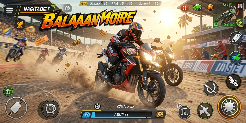 Tampilan gameplay balapan motor yang menegangkan di NAGITABET.