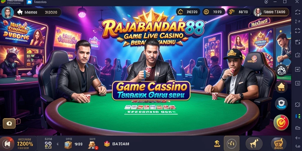 Tangkapan layar RAJABANDAR88 memperlihatkan dealer langsung dan suasana kasino yang hidup.