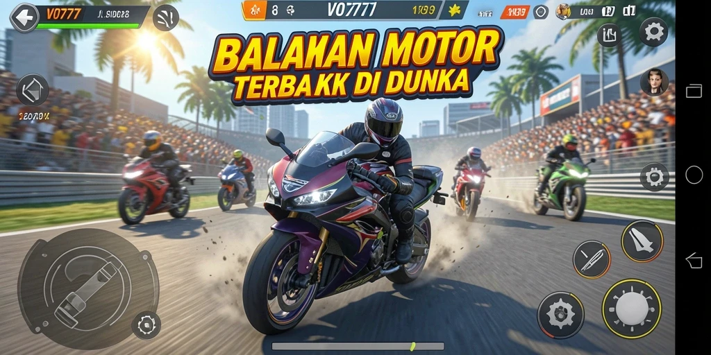 Screenshot utama VO777 menampilkan aksi balapan motor yang mendebarkan.