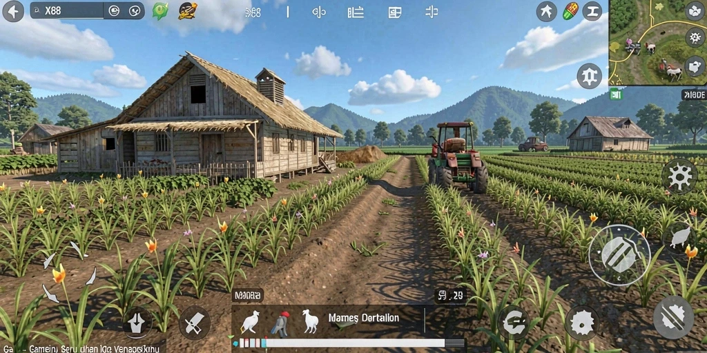 Tangkapan layar gameplay X88 menampilkan aktivitas bertani yang menyenangkan.